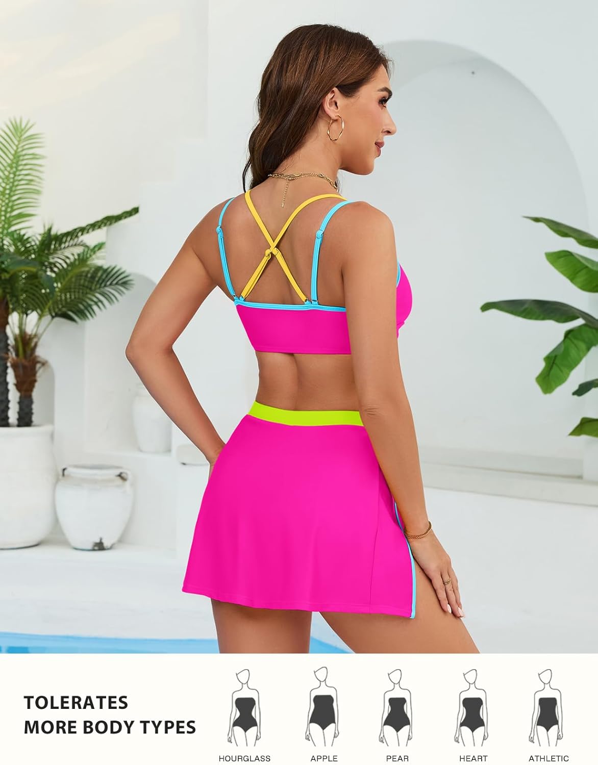 Hanna Nikole Womens High Waisted Bikini Sets Neon, 2 Piece Swimsuit 2026 Tummy Control, Sporty Bathing Suit with Skirt