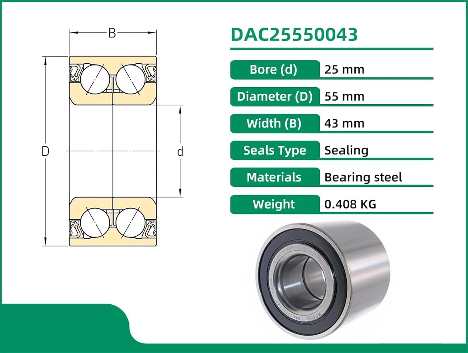 DAC25550043 25X55X43 713631080 KH10077 PM201007 201407 7701210004 Rear Axle Wheel Hub Wheel Bearing Auto Bearing 1Pcs