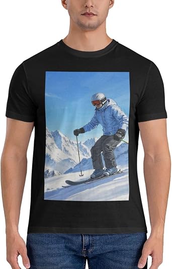 Men's Short Sleeve T-Shirts Soft Cotton Crewneck Casual Tee Trendy Winter Sports Skiing Summer Beach Shirts for Men