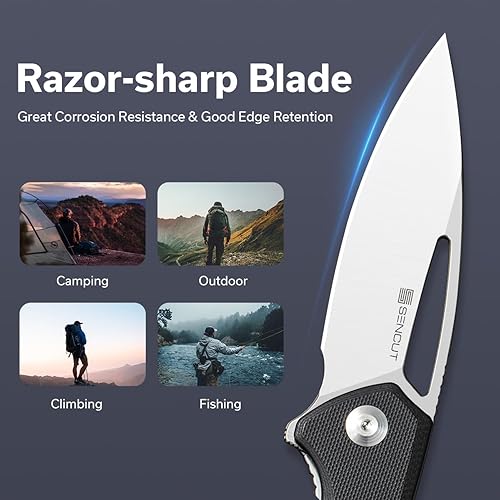 Miniatura 3 de SENCUT Mims - Cuchillo de bolsillo para hombre, cuchillo plegable de campamento con mango G10, hoja de 3.48 pulgadas, cuchillos EDC Flipper para