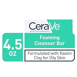 CeraVe Foaming Cleanser Bar, Soap-Free Body and Face Cleanser Bar for Oily Skin, Fragrance Free, 4.5 Ounce