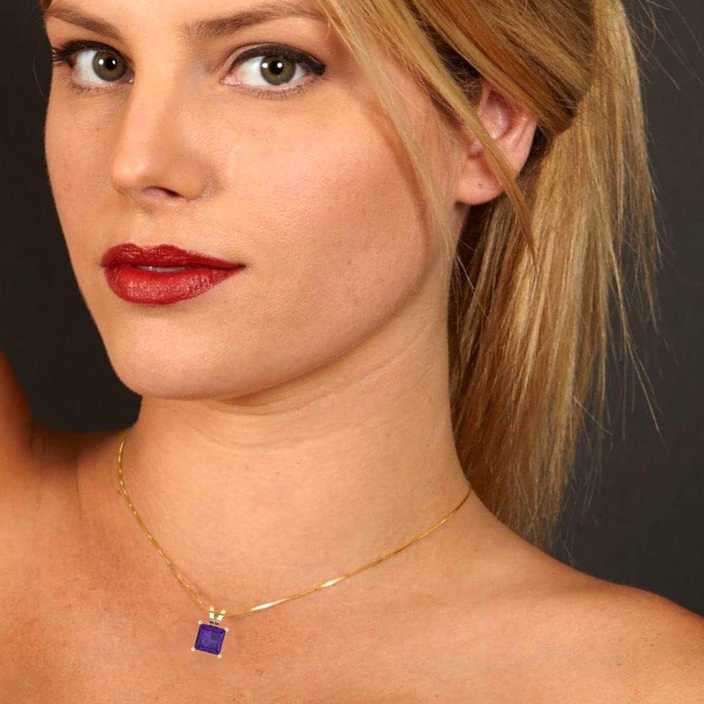 Clara Pucci 14K Yellow Gold Plated Solitaire 18" Box-Chain Necklace - Sterling Silver 1.5ct Princess Cut Amethyst Pendant - Image 5