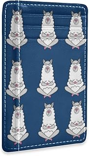 Funny Quotes No Drama White Grey Llama Alpaca Sitting on Navy Blue Slim Minimalist Wallet, Front Pocket RFID Leather Blocking Card Holder Case for Men Women Girls Ladies, Stylish Printing Gift