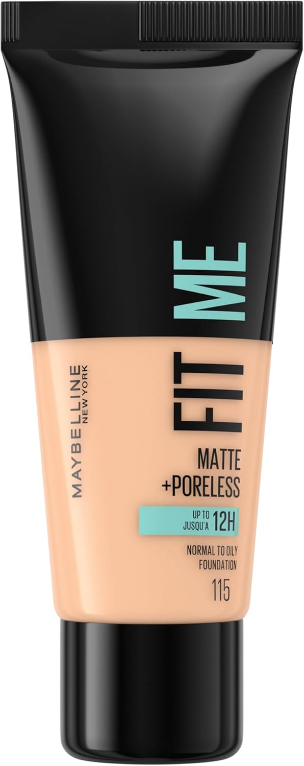 Maybelline Fit Me Foundation, Medium Coverage, Blendable With a Matte and Poreless Finish, For Normal to Oily Skin, Shade: 115 Ivory, 30ml Maybelline Fit Me Foundation, Medium Coverage, Blendable With a Matte and Poreless Finish, For Normal to Oily Skin, Shade: 115 Ivory, 30ml