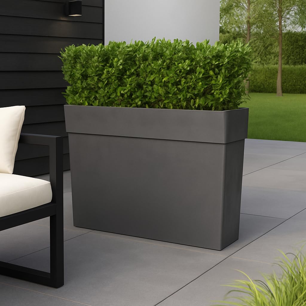 Kreher XXL Sichtschutz-Pflanzkübel mit Rollen – 80x29x65 cm, wetterfest, Naturstein-Optik in Anthrazit, Braun oder Weiß, mit Entwässerungssystem und Rollen! (2, 80 cm Anthrazit)