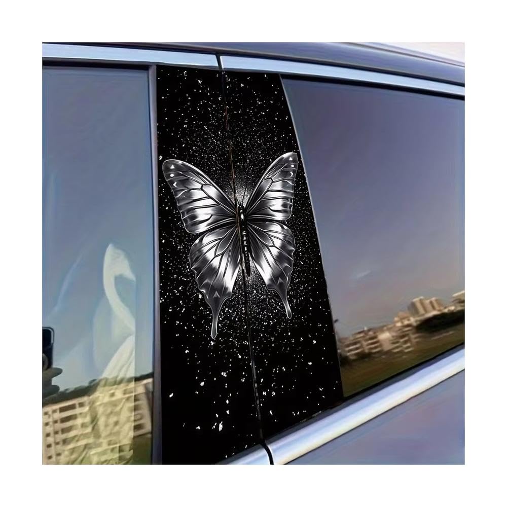 Bertdcx One Color Silver Butterfly Glossy Protective Polyethylene Film Car Pillar Decals Waterproof Stickers Auto Parts