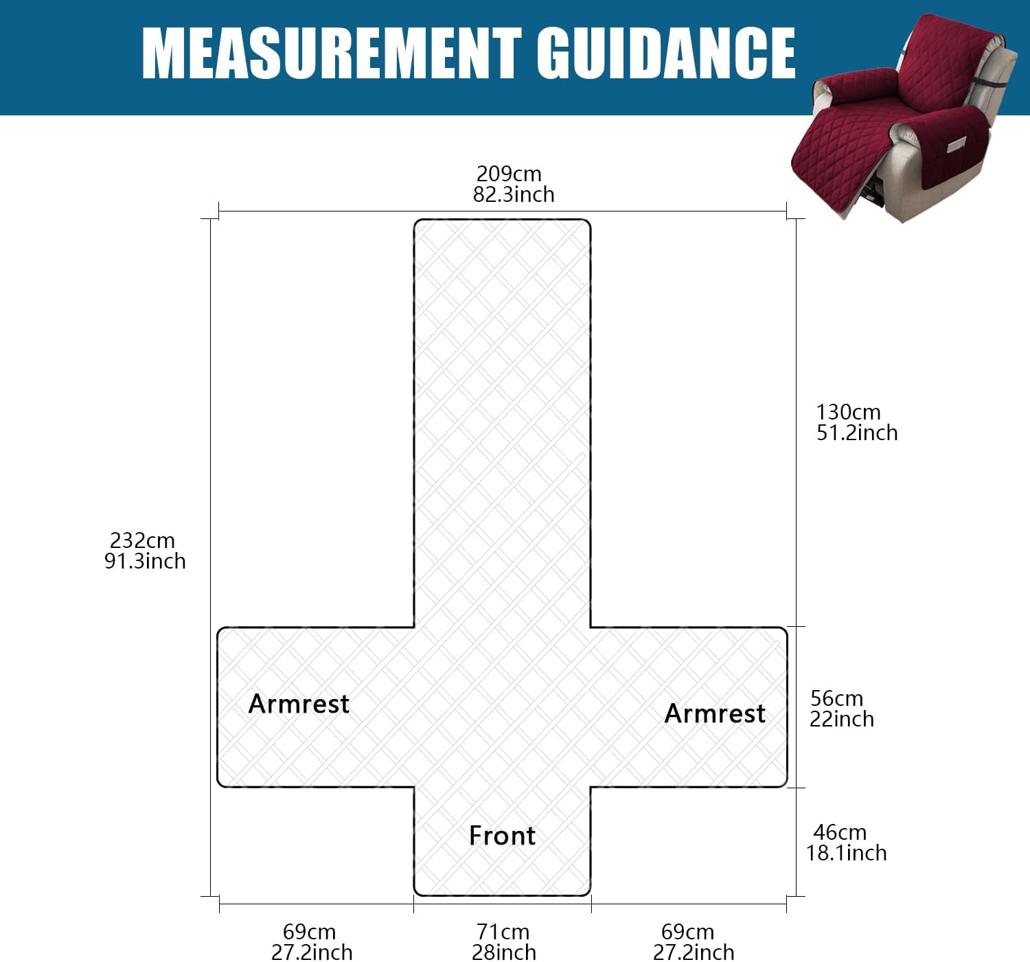 100% Waterproof Recliner Cover - Recliner Cover with Non-Slip Granule, Recliner Chair Covers with Elastic Band, Recliner Chair Covers for Reclining Chair (Wine, 28")