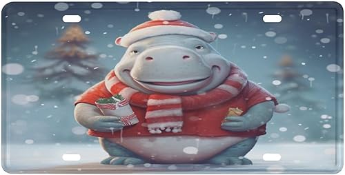 Cubierta de matrícula con texto en inglés "I Want A Hippopotamus for Christmas Animal Lovers Gifts Decorative Front Plate Aluminum for Your Golf