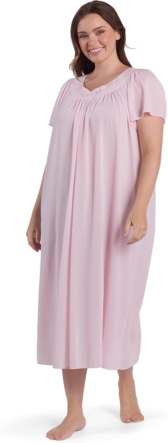 Miss Elaine Nightgown - Women's Long Tricot Nightgown, Short Flutter Sleeves, Comfortable Lightweight Fabric, Sleepwear - Image 4