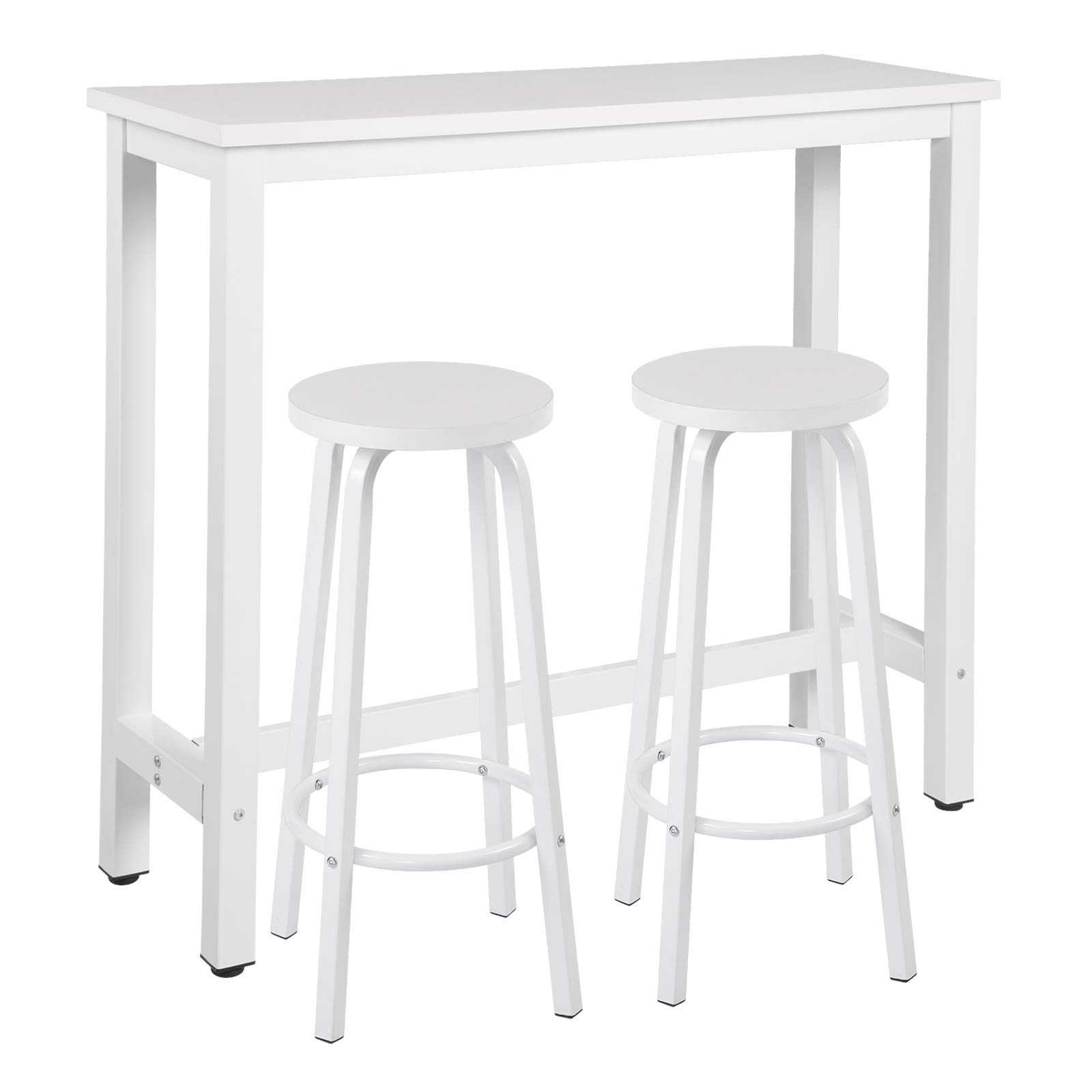 WOLTU Set Mesa de Bar y 2 uds. Taburete de Bar Muebles Cocina Mesa de Bistro Silla de Comedor para Salon Estructura de Metal, MDF 120x40x100cm Blanco