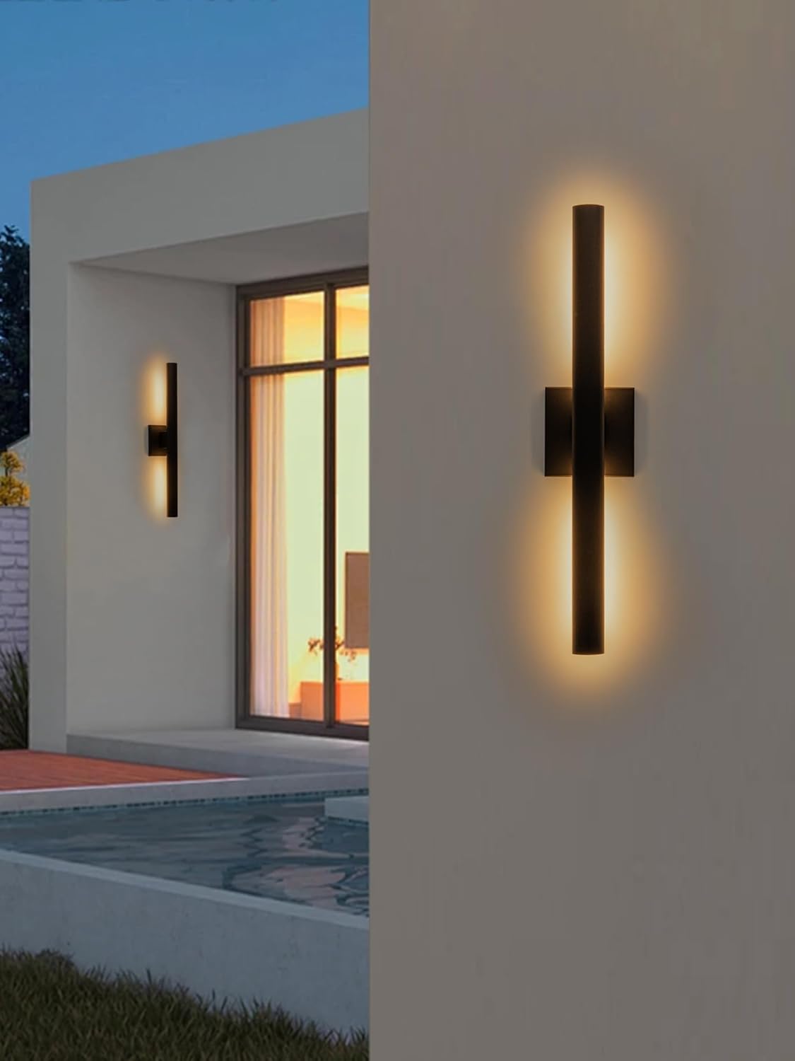 Outdoor Wall Lights LED, Modern Exterior Light Fixture, 22" Up Down Porch Lights Wall Mount, 12W Black LED Wall Sconce 3000K, Waterproof Outside Patio Lighting for House, Garage