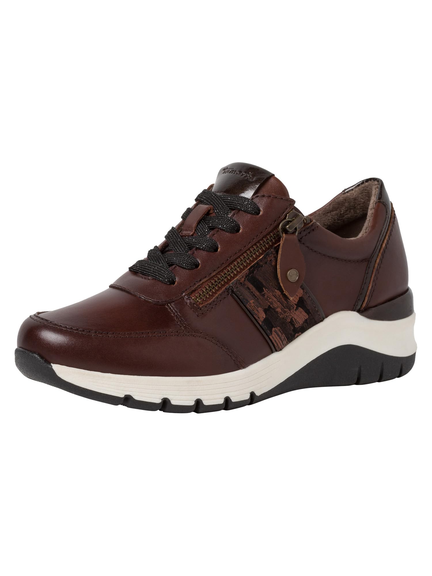Tamaris Comfort Women’s Flat Leather Sneakers Elegant Comfort Fit , Cognac Comb, 7,5 UK