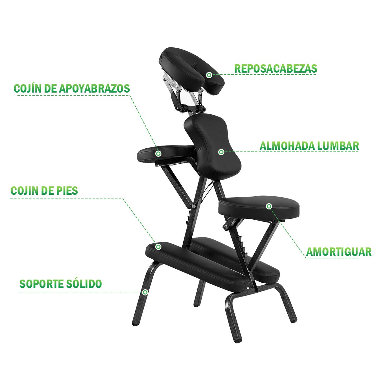 COSTWAY Silla de Masaje Plegable Altura Ajustable, Sillón de Tatuajepara Estética SPA, Terapia Portátil (Negro)