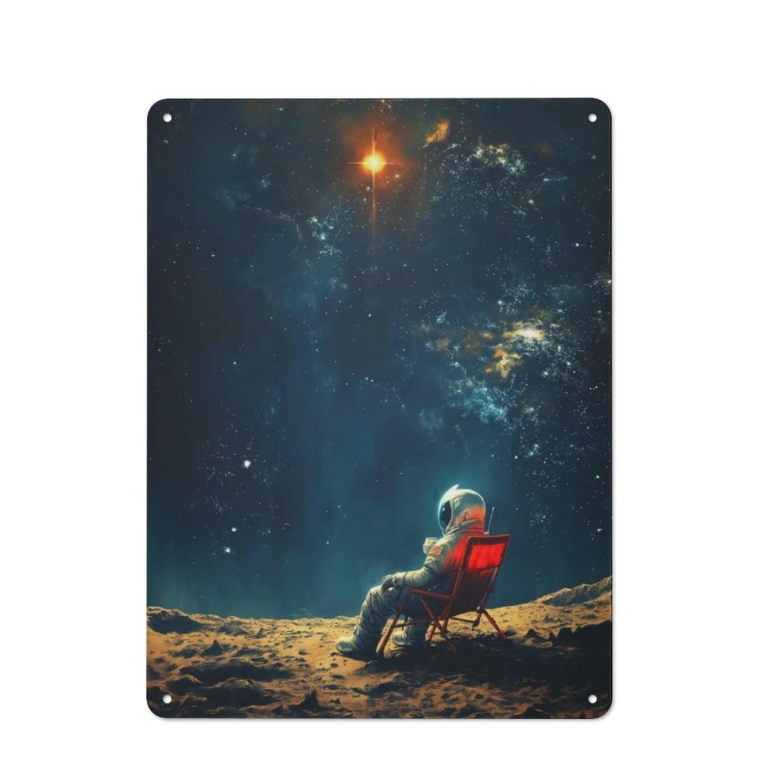 Junmoney Chilling Spaceman Tin Wall Plaque 40X30cm With For Guest Room Or Hallway, For Home Office, Studio And Craft Room Walls