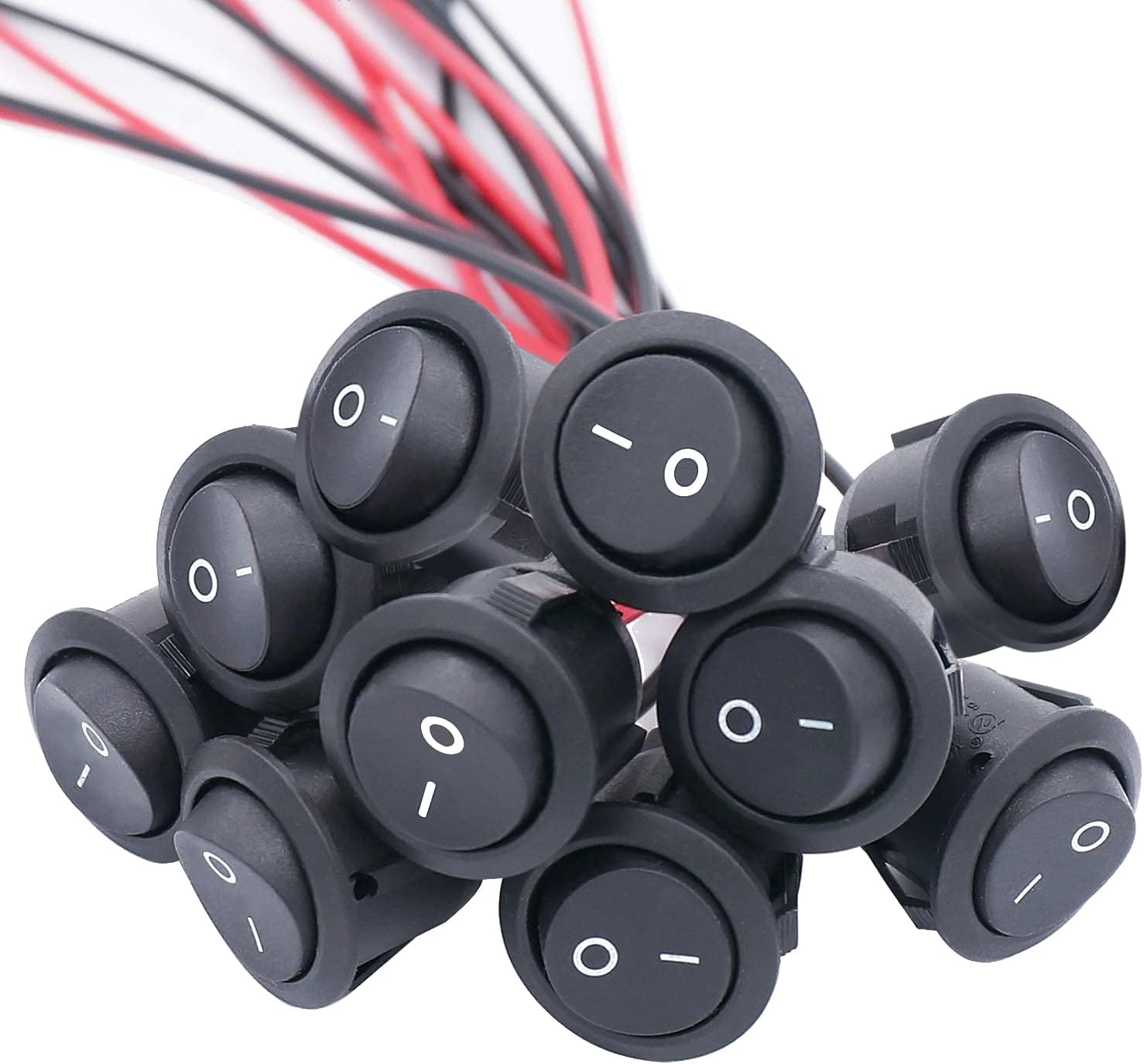 TWTADE 10Pcs Round Rocker Switch ON Off Switch 12V Toggle Switches 2Pin SPST with Pre-Wired 6A/250V 10A/125V AC for Boat, Car etc.KCD1-X-Y