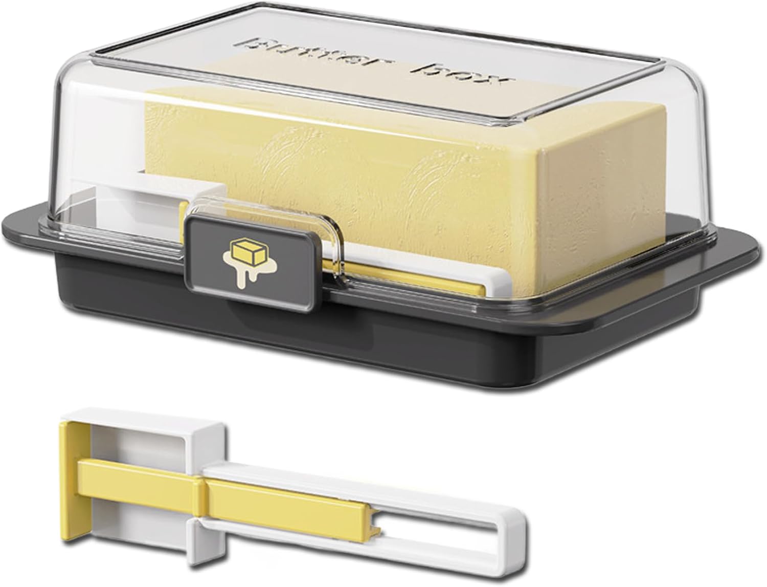Butter Dish for Kerrygold European Butter Block, 500g Clear Plastic Airtight Butter Dish with Lid & Butter Slicer, Fits East & West Coast US Butter Sticks for Countertop & Refrigerator Storage