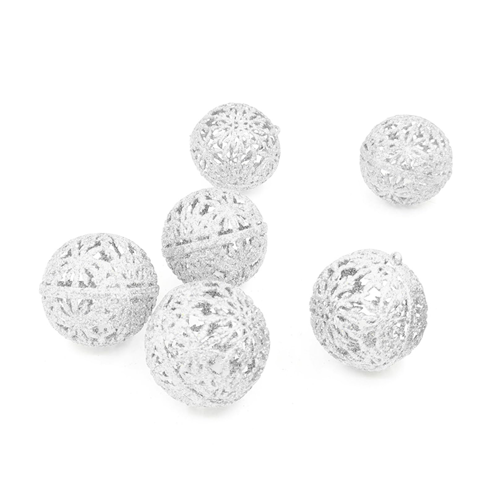 6Pcs Glittering Hollow Christmas Ball Ornament 55mm Shatterproof Decorative Baubles for Tree Decorations PVC Tree Decorations