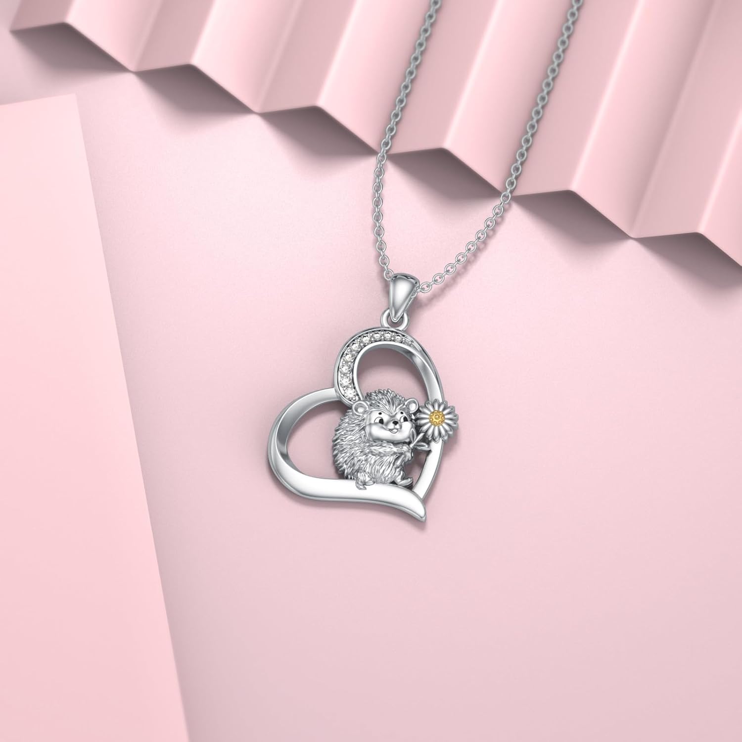 Diamond Hedgehog Necklace for Women 925 Sterling Silver Heart Hedgehog Pendant Necklaces Lab Grown Diamond Jewelry Gifts for Daughter - Image 5