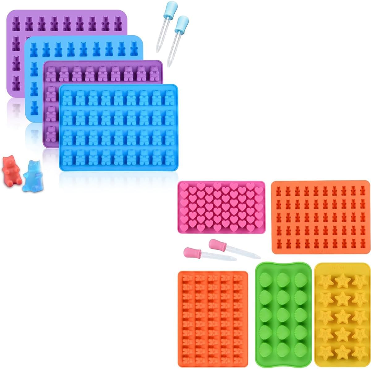 LOREC 4Pcs Gummy Bear Molds Nonstick Candy Silicone Molds Without BPA Reusable Sweet With 50 - View #4