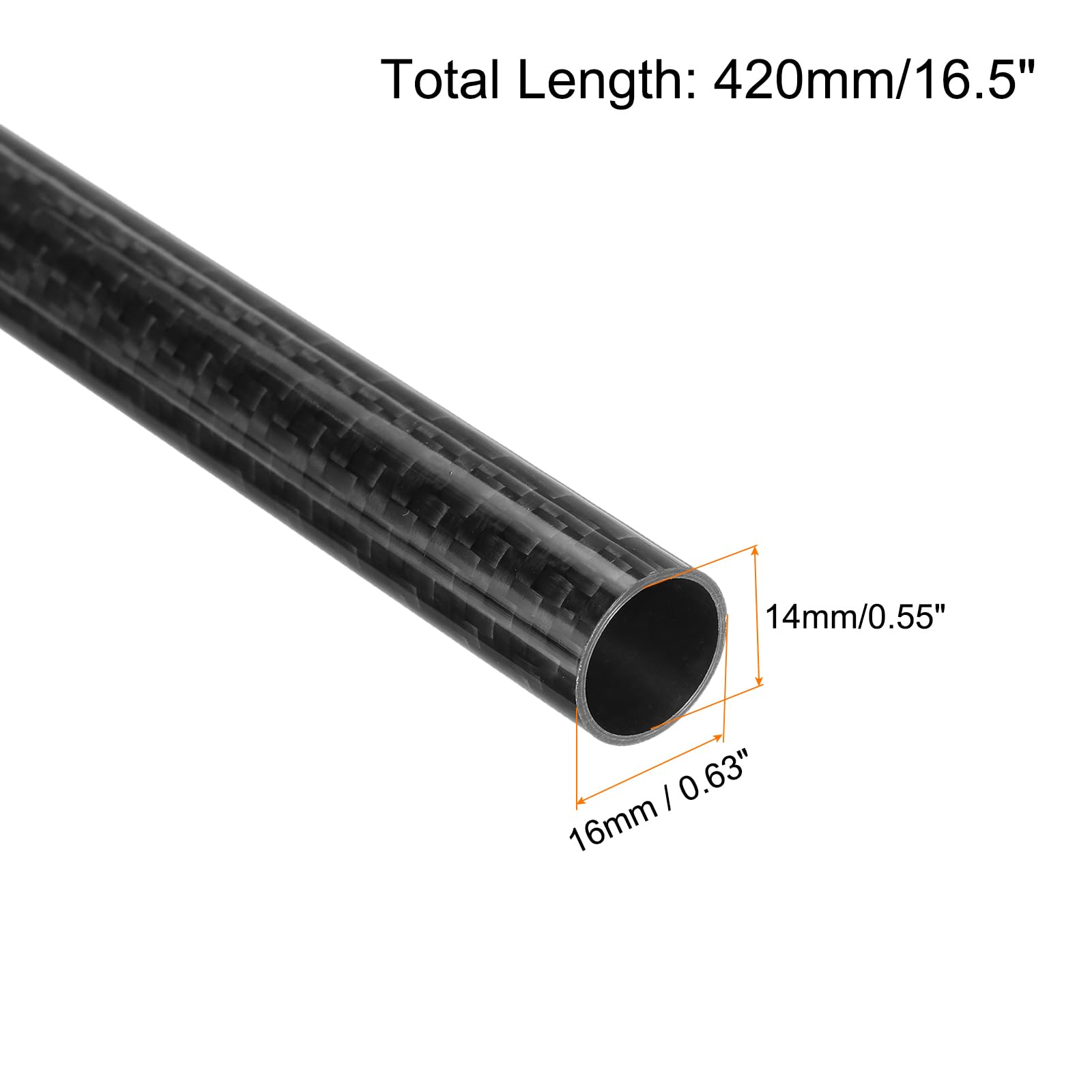 QUARKZMAN 2pz Tubo in Fibre di Carbonio 14 x 16 x 420mm Superficie Lucida Asta 3K Avvolta in Carbonio Puro Tubo Tondo per Aeroplani RC Multicotteri