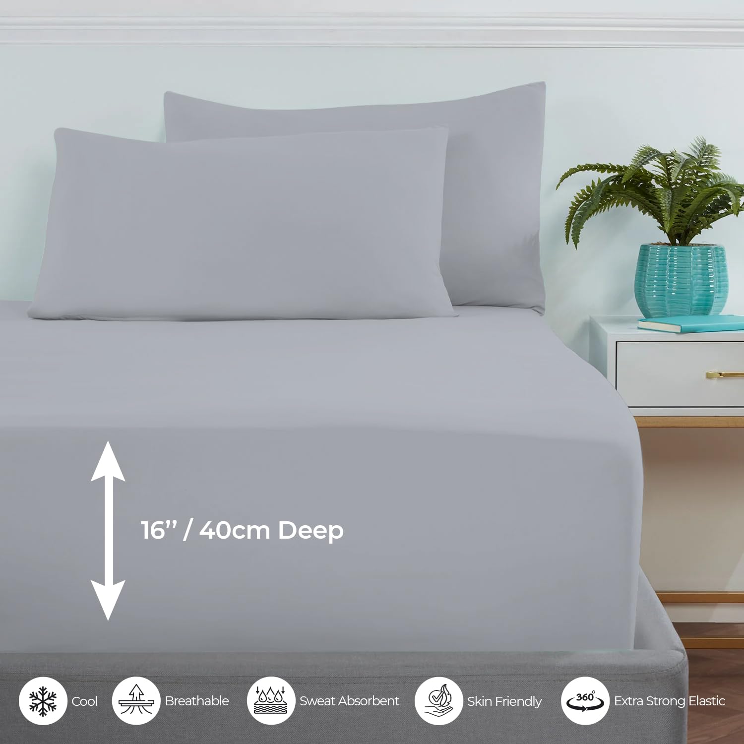 MistyMorning Extra Deep Fitted Sheet 16''/40cm, Egyptian Cotton bed sheets with 200 Thread Count - Image 3