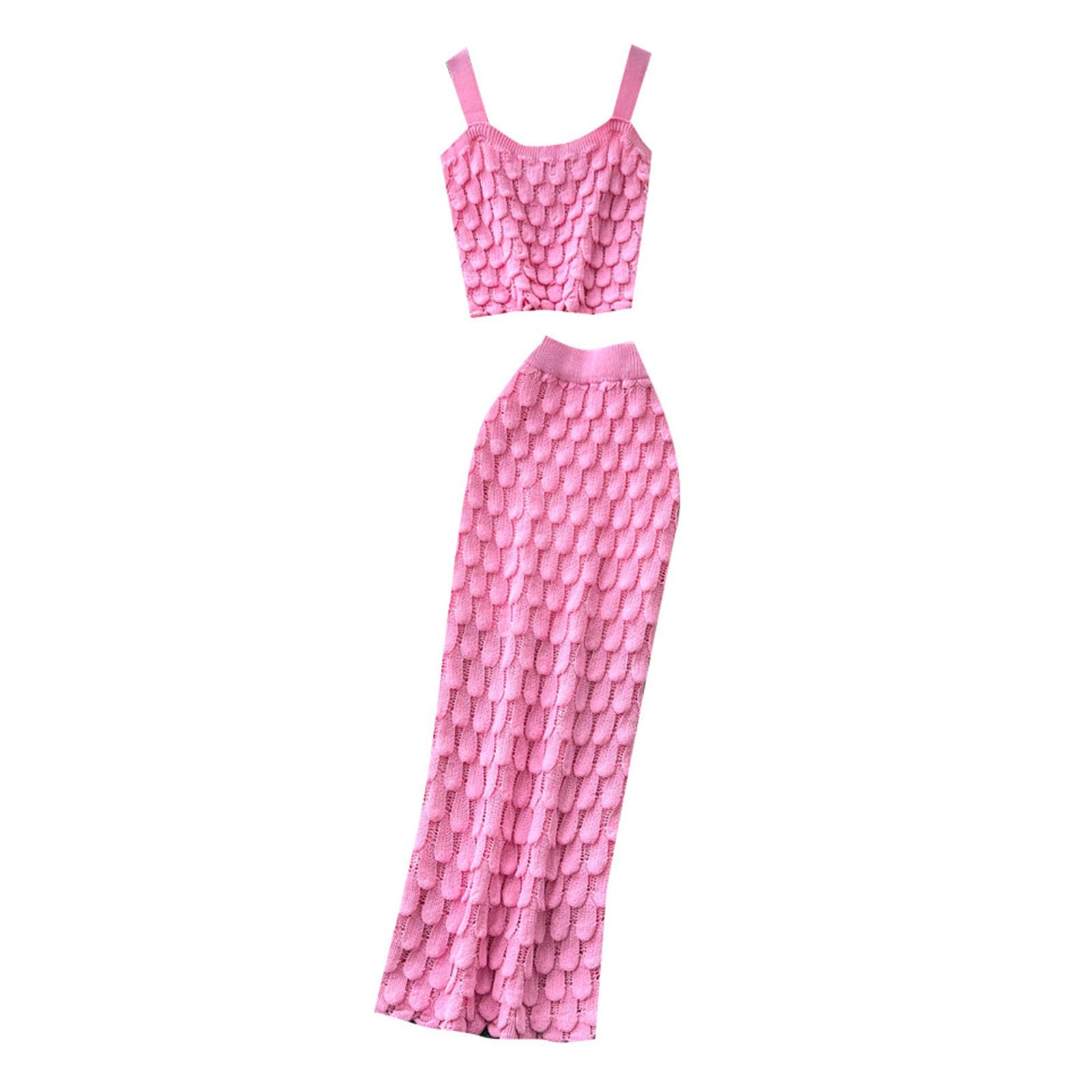 Damskie Dwuczęściowe Komplety Letnie Bezrękawnik Krótki Top Top Niskie Talio Spódnica Maxi Retro Dzianinowe Codzienne Stroje