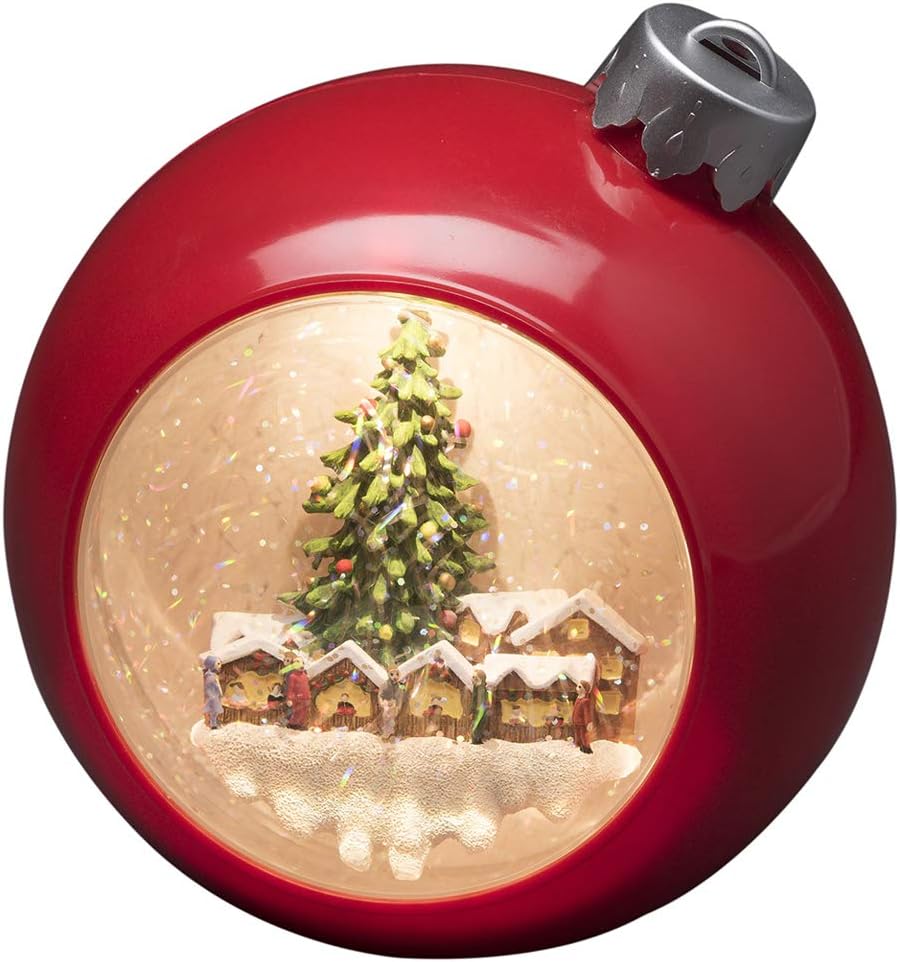 Konstsmide Christmas LED Snow Globe Lantern with Market Scene, Water Filled/For Indoor Use (IP20) / Battery Operated: 3xAA 1.5V (excl.) / Christmas Lantern 1 Warm White Diodes, brown