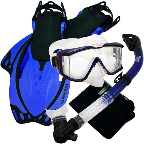 Miniatura 4 de Promate Juego de esnórquel con máscara de purga panorámica de aletas de snorkel seco