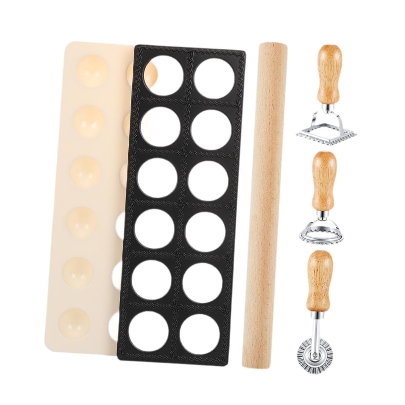 Juego de 5 Piezas para Hacer Ravioles, de Ravioles Y Herramienta para Pasta con Accesorios: émbolo, Rueda Y Rodillo de Madera. Ideal para El, Negro, Individual