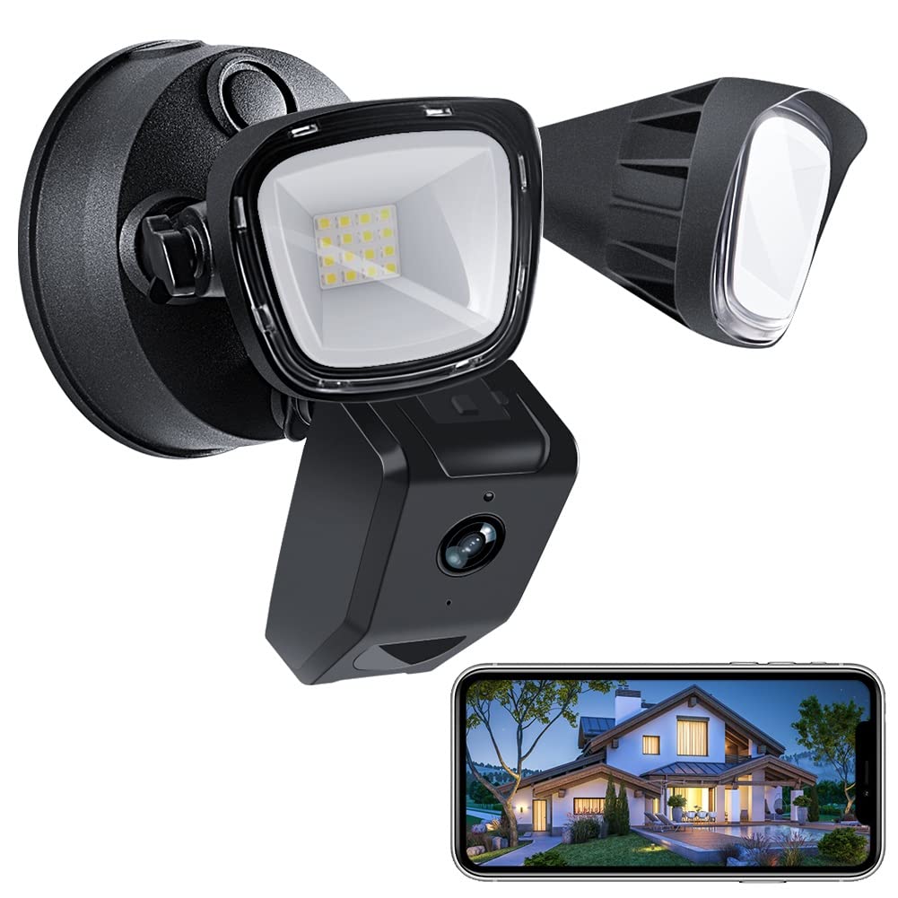 Willcrew Luces de Seguridad HD Floodlight Cam 3000LM, Cámara de seguridad HD con Focos Integrados, Comunicación Bidireccional y Alarma Sonora, Sensor de Movimiento para Entrada Garaje Patio y Jardín