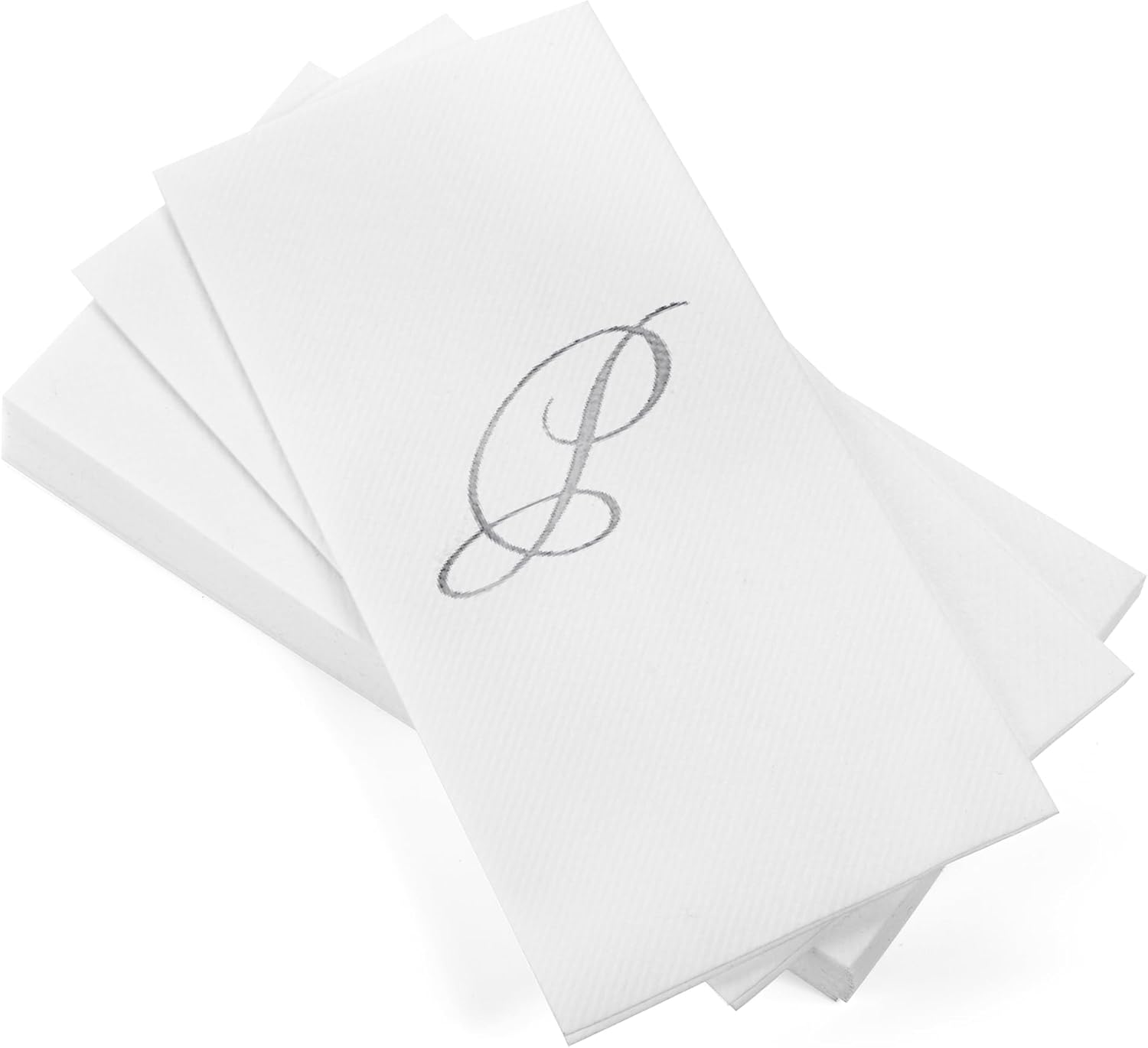 AH AMERICAN HOMESTEAD Disposable Napkins - Silver Monogram Guest Towel Napkins, Quilted Cloth-Like Napkins for Bathroom, Initial Napkins for Weddings, Parties, White 15.5 x 12 in, 50 Count (Silver, P)