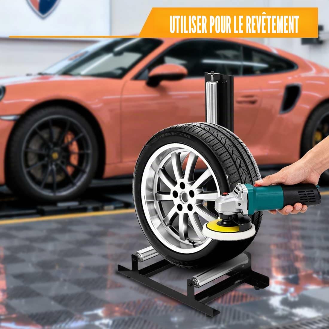 Étagère de nettoyage pour pneus de voiture - Accessoire de garage pour le nettoyage et le polissage des pneus - Charge maximale : 50 kg - 58 x 36,5 x 89 cm - Argenté