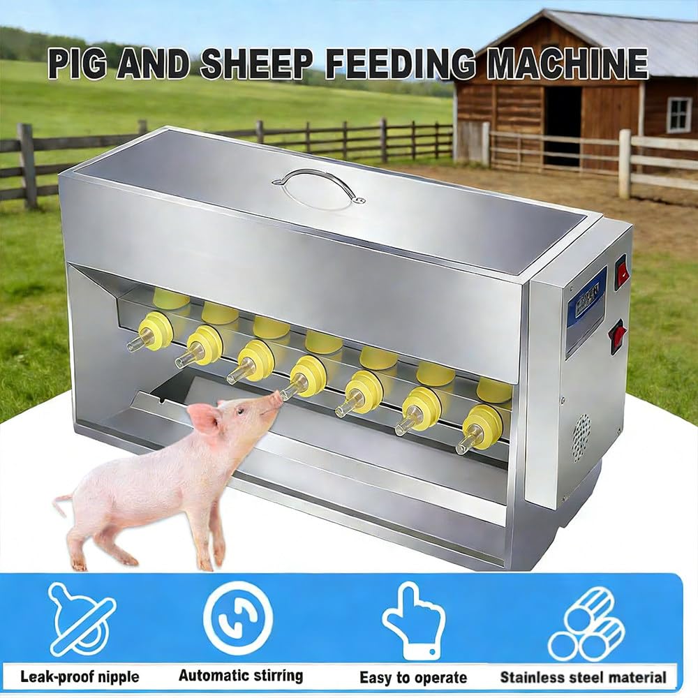 Stazione di alimentazione automatica per maialini, bottiglia da 15/20 l con 10/14 capezzoli in silicone, sorgente sonora, temperatura costante e agitazione, ideale per aziende agricole e pascoli