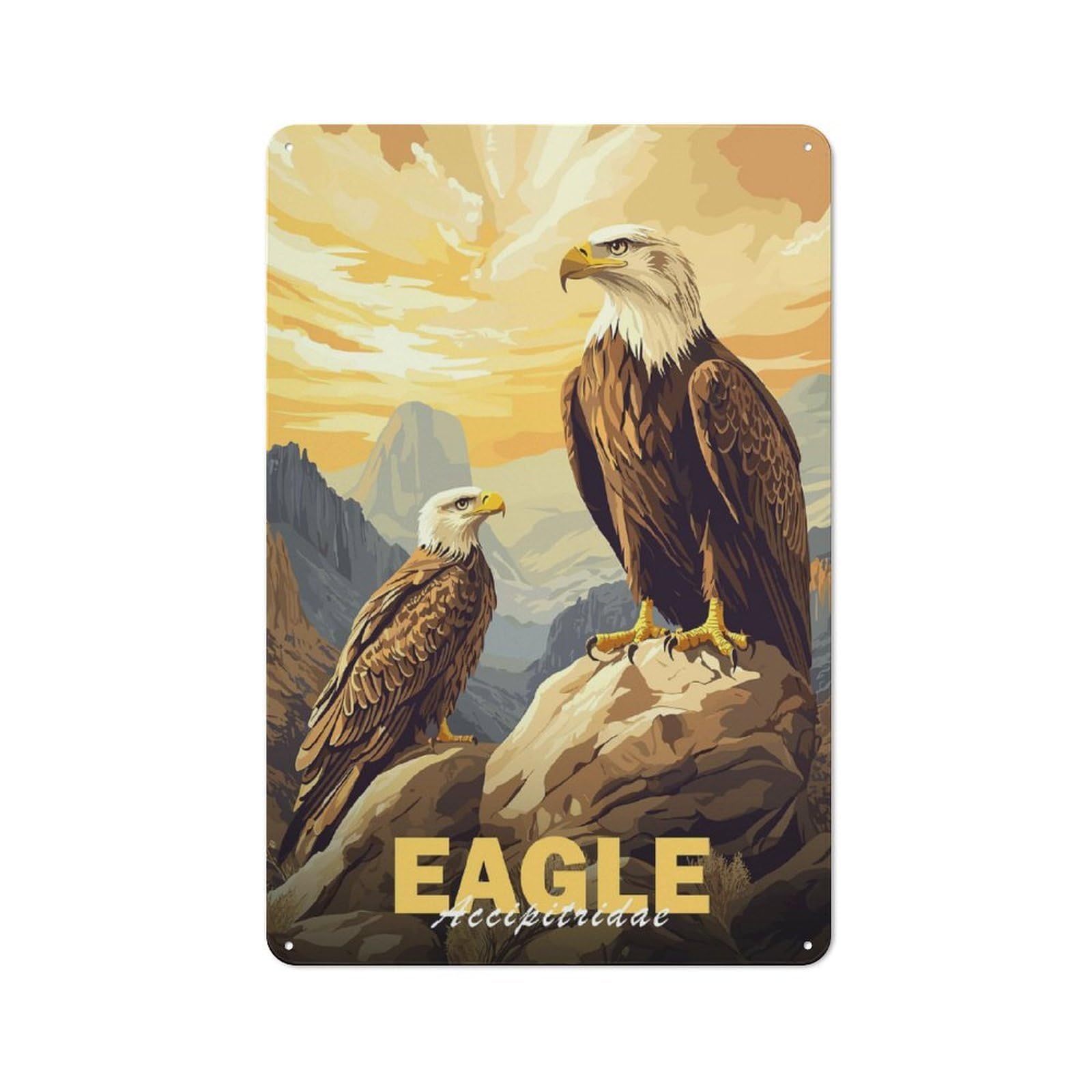 Junmoney Eagle Illustration Retro Printed Metal Sign 30X20cm For Living Room Wall, Wall Decor For People Reorganising Living Room