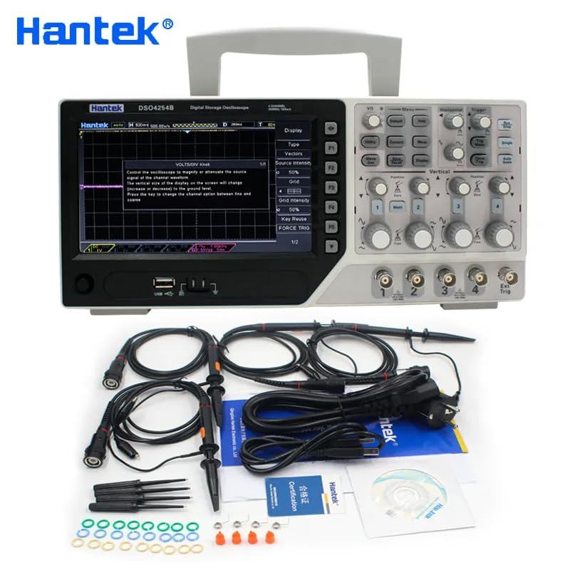 Hantek DSO4084B Oscilloscope displaying multiple waveforms