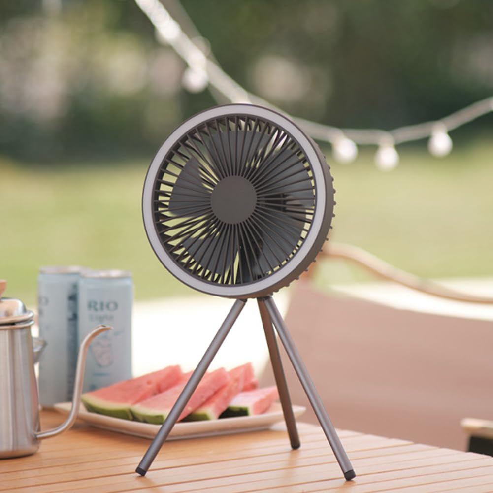 Przenośny wentylator USB do ładowania z powerbankiem i światłem, stojak na statyw, mini wentylator biurkowy na kemping, podróż