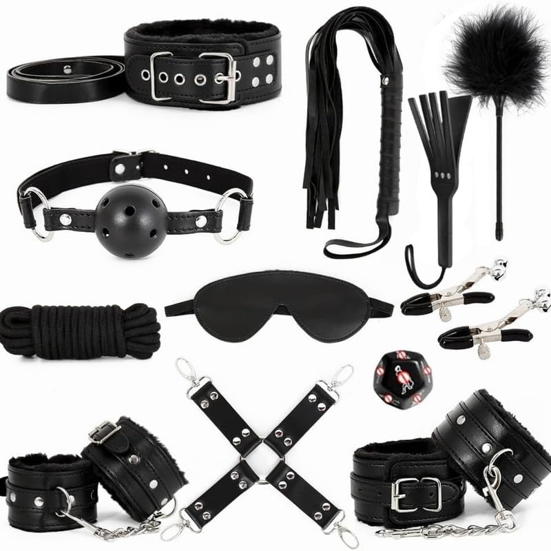Ensemble De Yoga Pilates en Peluche en Cuir De 12 PièCes, Soulagement De La Fatigue Musculaire, Jumelé à Une Raquette Noire, Adapté Aux Poignets Et Aux Chevilles,Cadeau De Couple -FR-K5