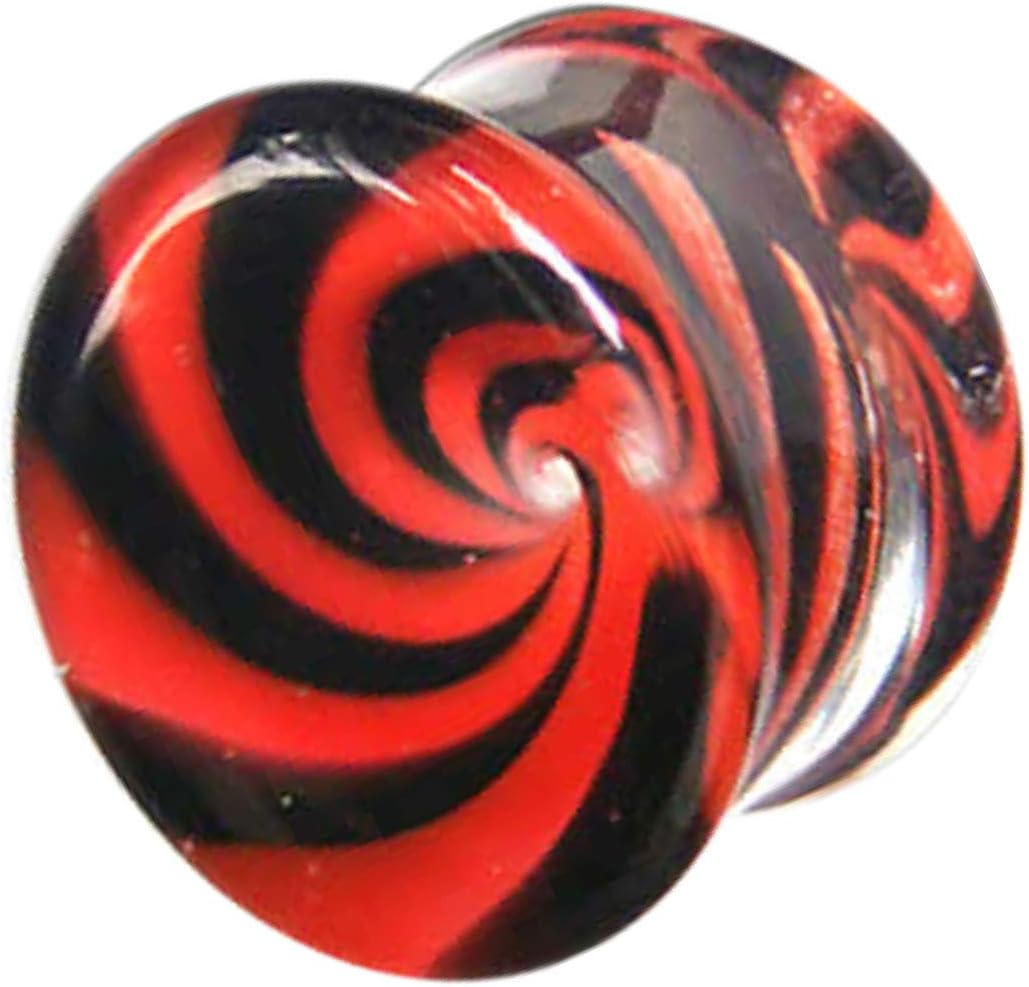 [グリーンピアッシング] パイレックスガラスプラグ（レッドトルネード）