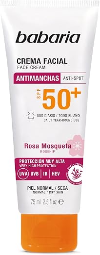 🚫 [CADUCADO] 🔥 Babaria Facial Sunscreen SPF50+ Anti-Stain with Rosehip 75 ml – Anti-Wrinkle, Moisturizing and Coral Friendly – Face Sun Cream 50 Women