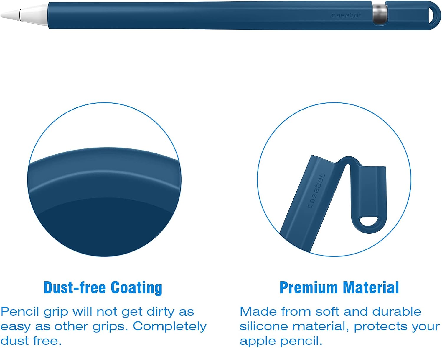 Close-up images showing the dust-free coating and premium silicone material of the FINTIE case.