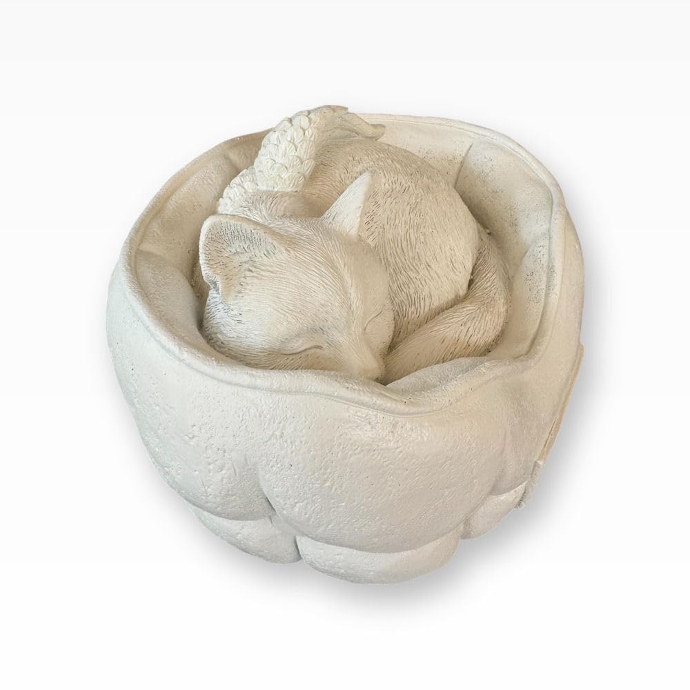 Monello Katzenurne Schlafende Katze, Tierurne mit Engelsflügeln, 1L Füllvolumen, für Katzen bis 15 kg, mit Gravur auf Wunsch (Creme)