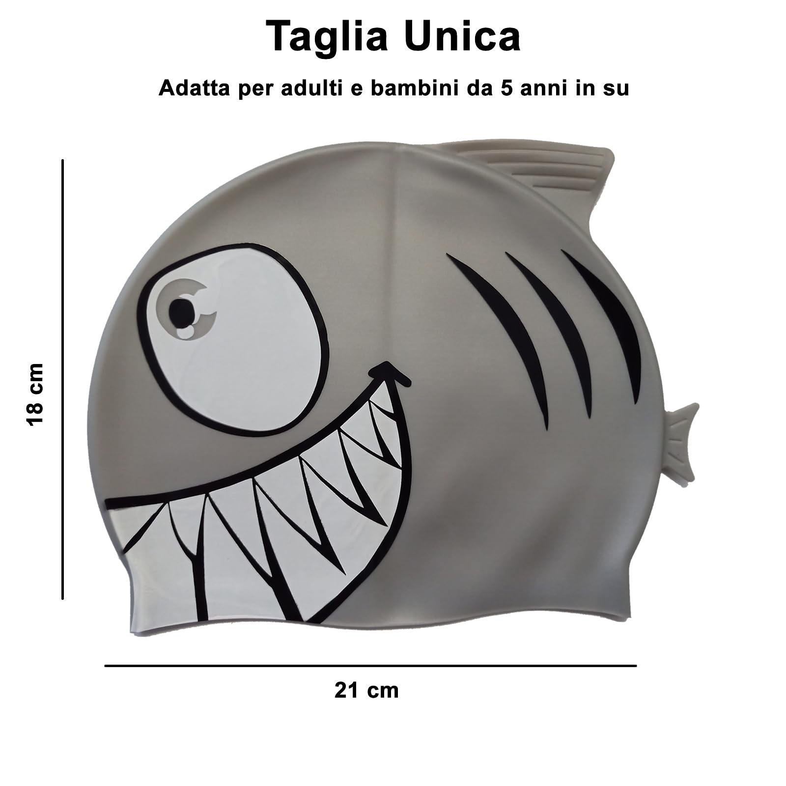 Cuffia Piscina Bambino e Bambina Cuffia Nuoto in Silicone di alta qualità Resistente agli strappi, Cuffia Piscina Simpatica a Forma di Squalo Adatta anche per Adulti