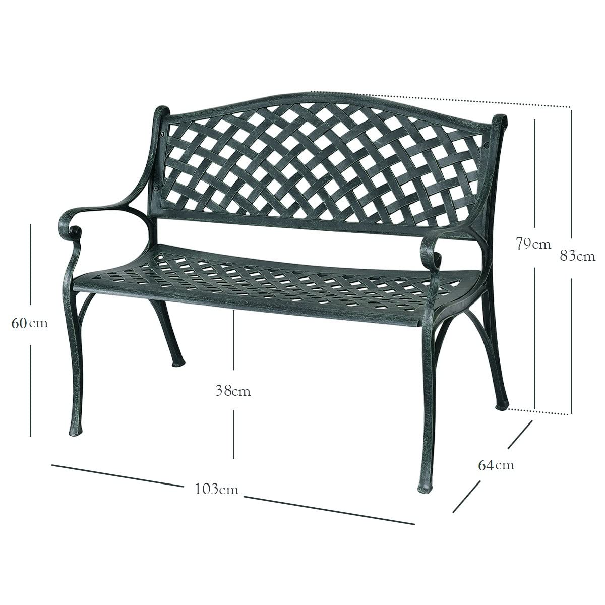 COSTWAY Banc de Jardin en Fonte d'Aluminium, Banc 2-3 Places avec Accoudoirs, Dossier et Design Ajouré, Charge Max 280KG, 103x64x83cm, pour Terrasse/Cour/Balcon/Pelouse/Parc