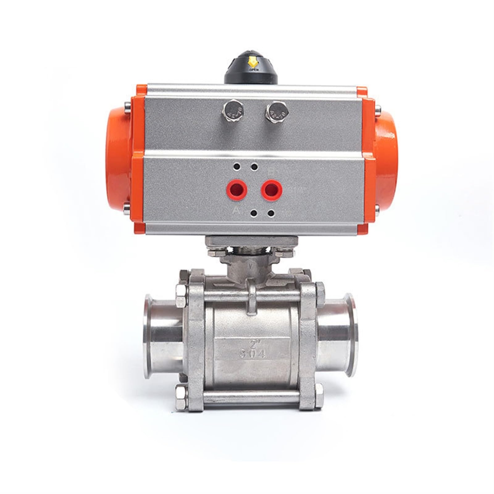 BOOGHIGC Q611F-16P 2inch SS304 Three Piece Stainless Steel High Platform Tri Clamp Ferrule Type Ball Valve With Double Acting Cylinder 1Pcs