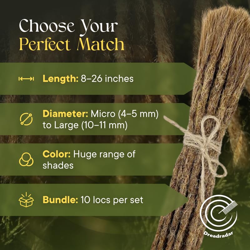 Human Hair Dreadlock Extensions – Handmade Crochet Locs Real Hair Dreads For Every Hairstyle, 10-Strand Bundle Dreads, Natural Looking Shades
