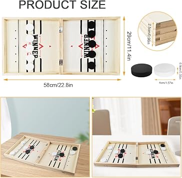 Fast Sling Puck, Large Wooden Board Game - 2 in 1 Table Ice Hockey Winner - Family Party Game for Kids & Adults