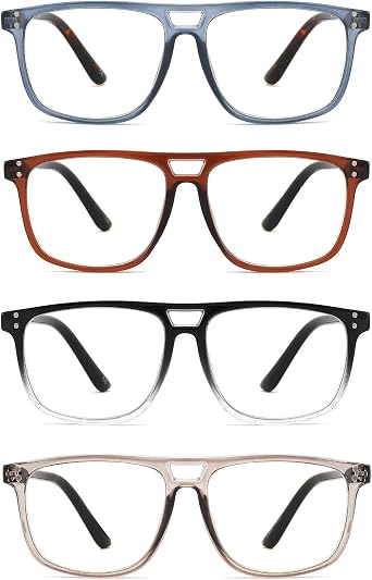 4 Pack Reading Glasses for Women Men,Blue Light Blocking Readers,Vintage Frame Eyeglasses with Spring Hinges