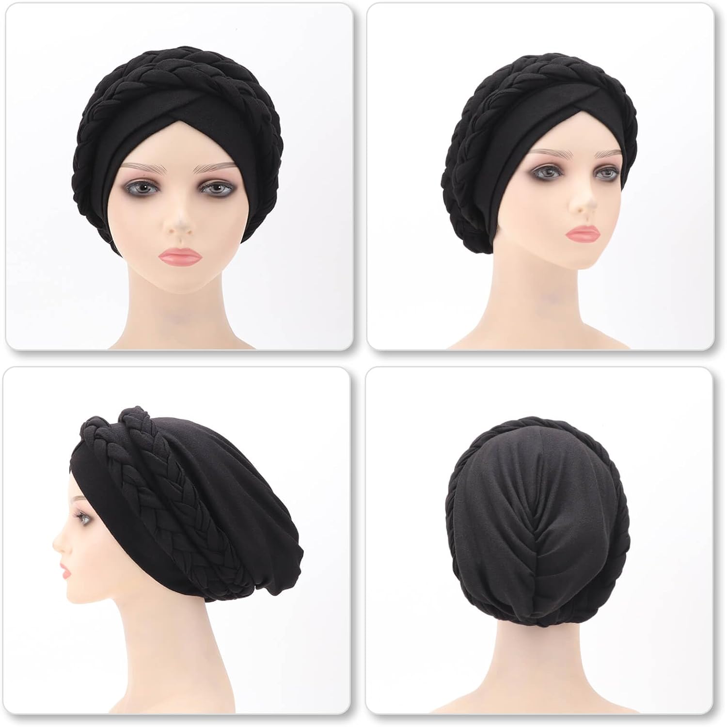 DRESHOW African Women Turban Caps Beanie Twist Headscarf Pre-Tied Double Twisted Braids Headwraps for Women Chemo Cancer Cap