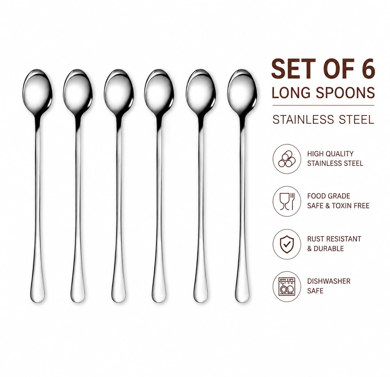 Dynore Stainless Steel Soda Spoons - Set of 6 -6
