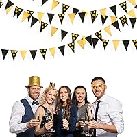 Vista 4 de Decoraciones de Fiesta Negras y Doradas de 30 Pies, Banderín de Lunares, Banner de Círculos de Papel con Puntos, Banderas Triangulares, Guirnalda